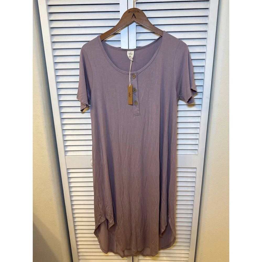 Larkspur Baby Co Women Mauve Henley Loungewear Dress Short Sleeve High Low L NEW